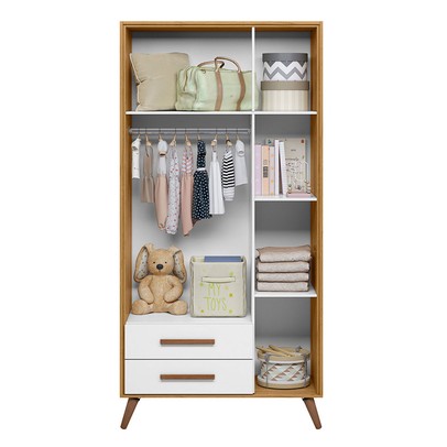 Guarda-Roupa de Bebê Encanto 3 Portas 2 Gavetas Freijó/Branco Acetinado - Qmovi