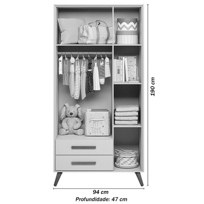 Guarda-Roupa de Bebê Encanto 3 Portas 2 Gavetas Freijó/Branco Acetinado - Qmovi