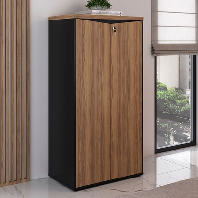 Armário para Escritório 2 Portas Nogal/Preto - Artany Móveis