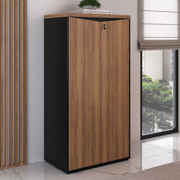 Armário para Escritório 2 Portas Nogal/Preto - Artany Móveis