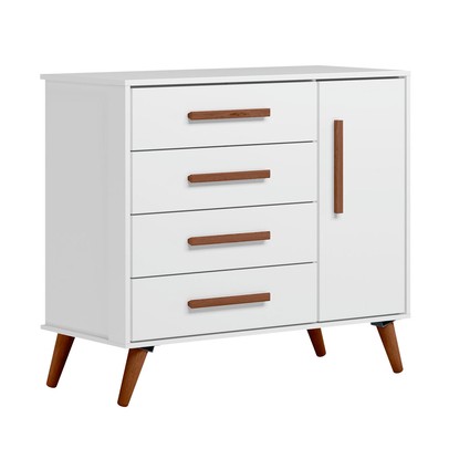 Cômoda Encanto 1 Porta 4 Gavetas Branco Acetinado - Qmovi