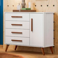 Cômoda Encanto 1 Porta 4 Gavetas Branco Acetinado - Qmovi