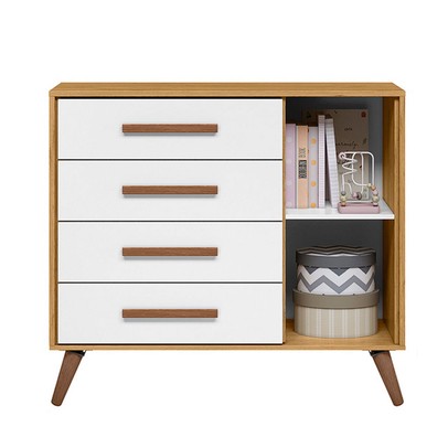 Cômoda Encanto 1 Porta 4 Gavetas Freijó/Branco Acetinado - Qmovi