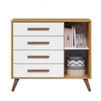 Cômoda Encanto 1 Porta 4 Gavetas Freijó/Branco Acetinado - Qmovi