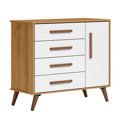 Cômoda Encanto 1 Porta 4 Gavetas Freijó/Branco Acetinado - Qmovi