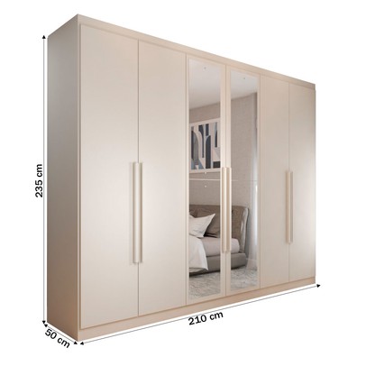 Guarda-Roupa Casal Madalena 6 Portas 4 Gavetas 100% Mdf com Espelho Off White - Panorama Móveis