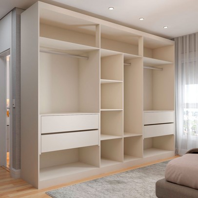 Guarda-Roupa Casal Madalena 6 Portas 4 Gavetas 100% Mdf com Espelho Off White - Panorama Móveis