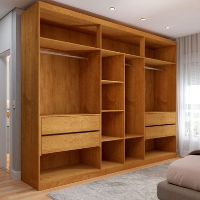 Guarda-Roupa Casal  Madalena 6 Portas 4 Gavetas 100% Mdf com Espelho Peroba/Off White - Panorama Móveis