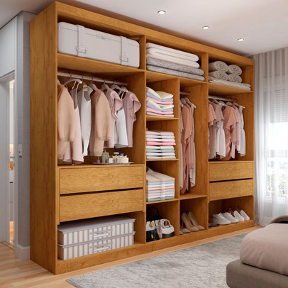 Guarda-Roupa Casal  Madalena 6 Portas 4 Gavetas 100% Mdf com Espelho Peroba/Off White - Panorama Móveis