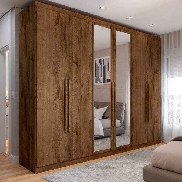 Guarda-Roupa Casal Madalena 6 Portas 4 Gavetas 100% Mdf com Espelho Brauna - Panorama Móveis