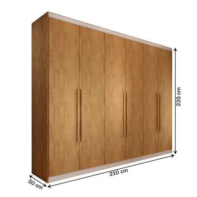 Guarda-Roupa Casal Madalena 6 Portas 4 Gavetas 100% Mdf Off White/Peroba - Panorama Móveis
