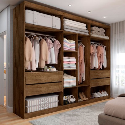 Guarda-Roupa Casal Madalena 6 Portas 4 Gavetas 100% Mdf Brauna/Off White - Panorama Móveis
