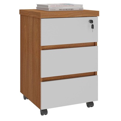 Gaveteiro 3 Gavetas Freijó/Branco - Artany Móveis