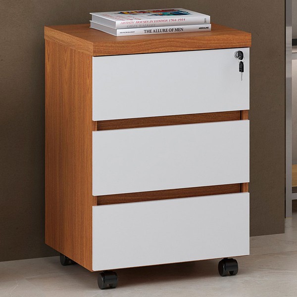 Gaveteiro 3 Gavetas Freijó/Branco - Artany Móveis