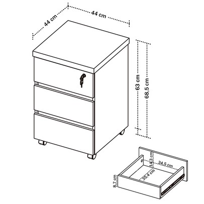 Gaveteiro 3 Gavetas Freijó/Branco - Artany Móveis