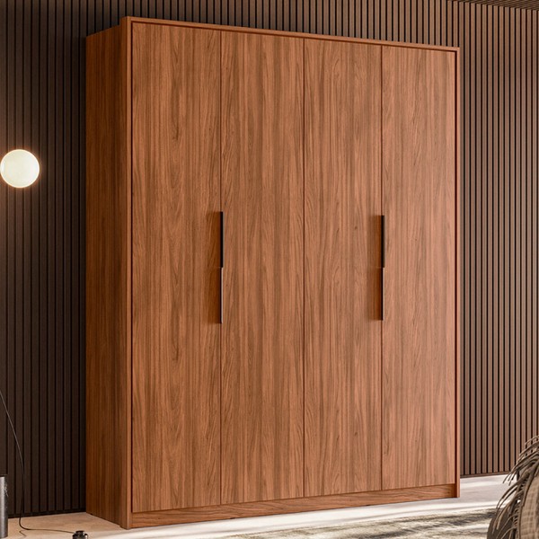 Guarda-Roupa Casal Attore 4 Portas 3 Gavetas Nogueira Touch - Demóbile