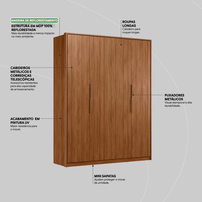 Guarda-Roupa Casal Attore 4 Portas 3 Gavetas Nogueira Touch - Demóbile