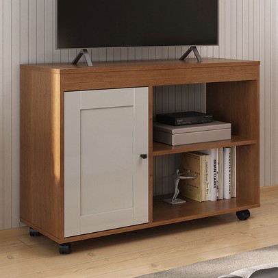 Rack para TV Até 42 Polegadas Rio 1 Porta Cinamomo/Off White - Pnr Móveis