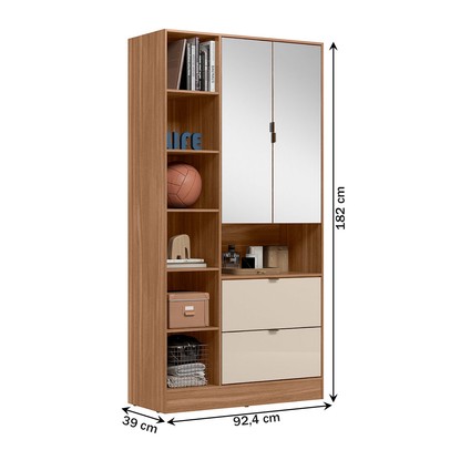 Armário Multiuso Joy 2 Portas 2 Gavetas com Espelho Amêndola Touch/Off White - Demóbile
