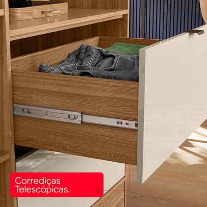 Armário Multiuso Joy 2 Portas 2 Gavetas com Espelho Amêndola Touch/Off White - Demóbile