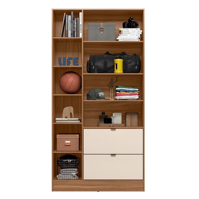 Armário Multiuso Joy 2 Portas 2 Gavetas com Espelho Amêndola Touch/Off White - Demóbile