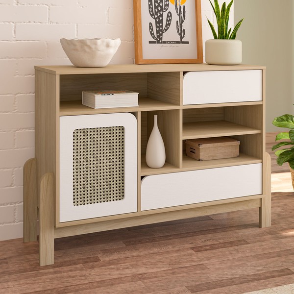 Balcão Buffet Cantinho do Café 1 Porta 2 Gavetas Naturale/Branco - Pnr Móveis