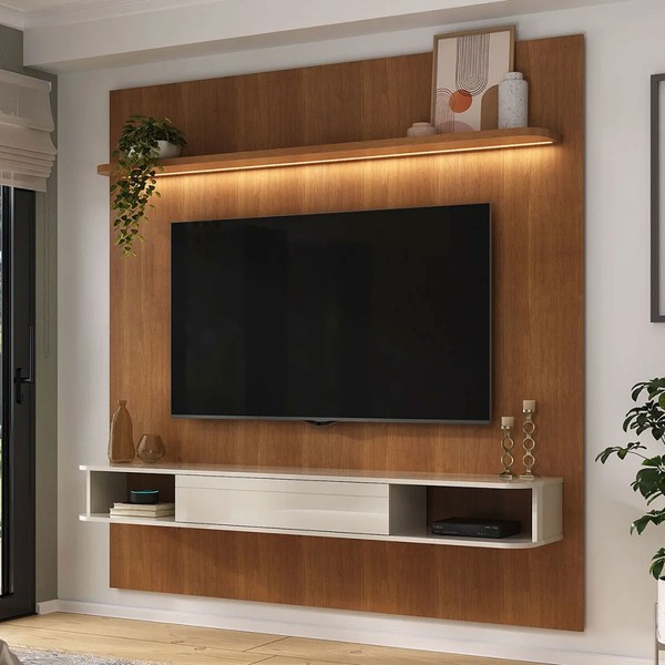 Painel para TV Até 75 Polegadas Grécia 1 Porta com Led Cinamomo/Off White - Pnr Móveis