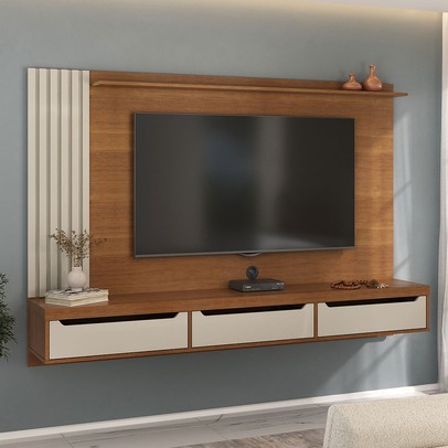Painel para TV Até 75 Polegadas Luxo 3 Gavetas Cinamomo/Off White - Pnr Móveis