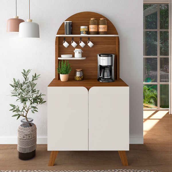 Balcão Buffet Cantinho do Café Bali 2 Portas Cedro/Off White - Pnr Móveis