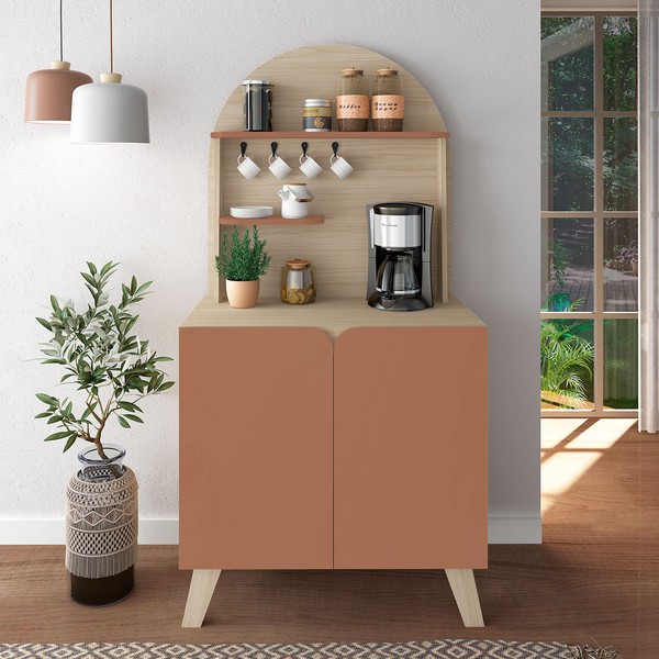 Balcão Buffet Cantinho do Café Bali Naturale/Terracota - Pnr Móveis