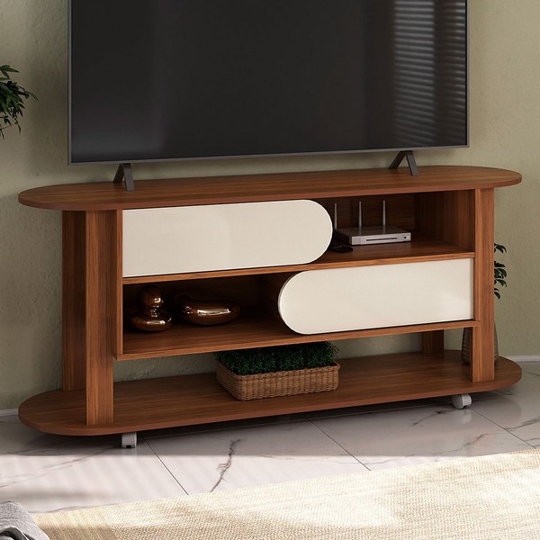 Rack para TV Até 65 Polegadas Ciclo 2 Portas Cedro/Off White - Pnr Móveis