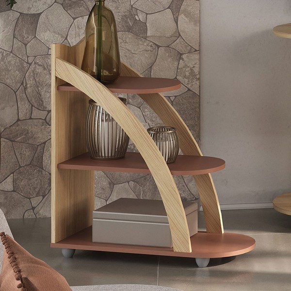 Mesa de Canto Andes 2 Prateleiras 100% Mdf Naturale/Terracota - Pnr Móveis