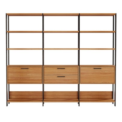 Estante para Livros Home Office 100% Mdf 2 Portas 2 Gavetas Freijó/Preto - Panorama Móveis