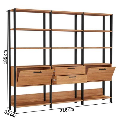 Estante para Livros Home Office 100% Mdf 2 Portas 2 Gavetas Freijó/Preto - Panorama Móveis