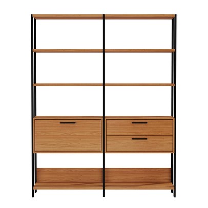 Estante para Livros Home Office 100% Mdf 1 Porta 2 Gavetas Freijó/Preto - Panorama Móveis