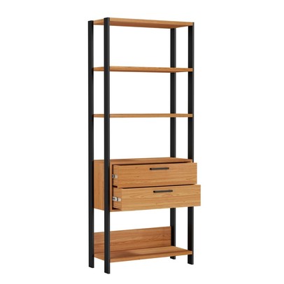 Estante para Livros Home Office 100% Mdf 2 Gavetas Freijó/Preto - Panorama Móveis