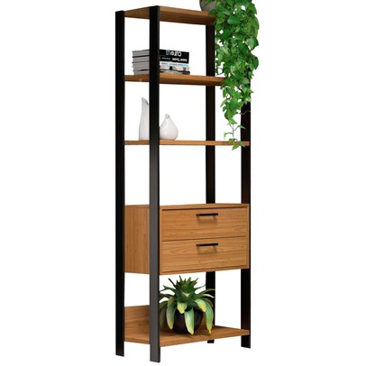 Estante para Livros Home Office 100% Mdf 2 Gavetas Freijó/Preto - Panorama Móveis