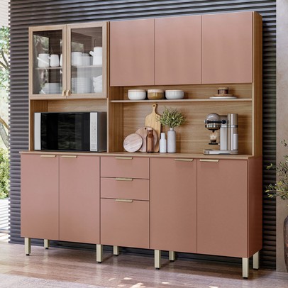 Cozinha Compacta Amora 10 Portas 2 Gavetas Amêndola Touch/Marsala - Demóbile