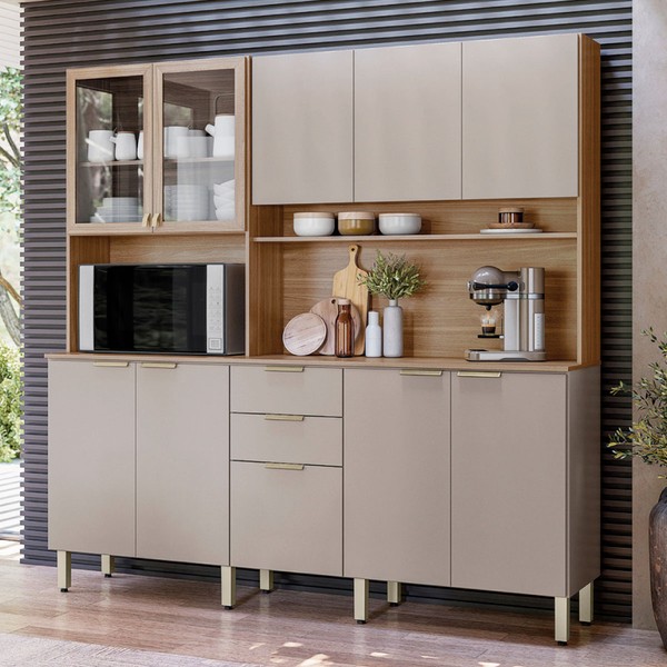 Cozinha Compacta Amora 10 Portas 2 Gavetas Amêndola Touch/Nude Prime Tx - Demóbile