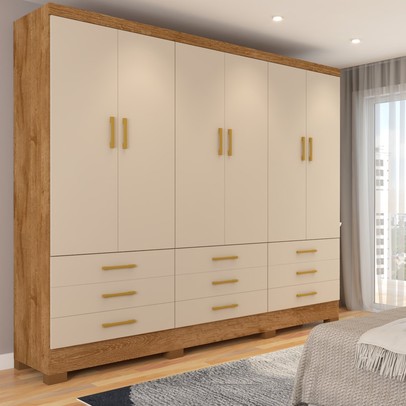 Guarda-Roupa Casal San Diego 6 Portas 9 Gavetas Canelato/Brilho - Panorama Móveis