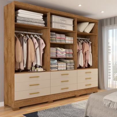 Guarda-Roupa Casal San Diego 6 Portas 9 Gavetas Canelato/Brilho - Panorama Móveis