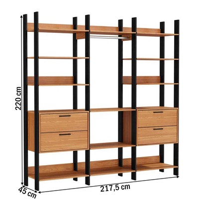 Closet Marselha 100% Mdf 4 Gavetas 12 Prateleiras Freijó/Preto - Panorama Móveis