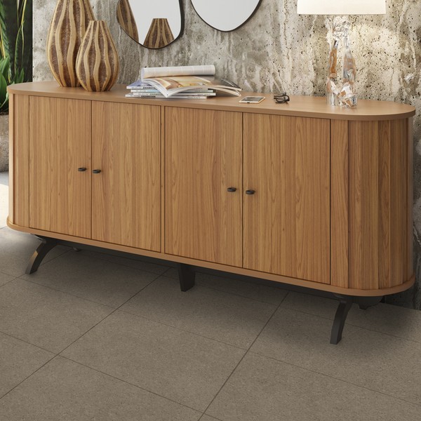 Balcão Buffet Premium 100% Mdf 4 Portas 1 Prateleira Freijó/Preto - Panorama Móveis