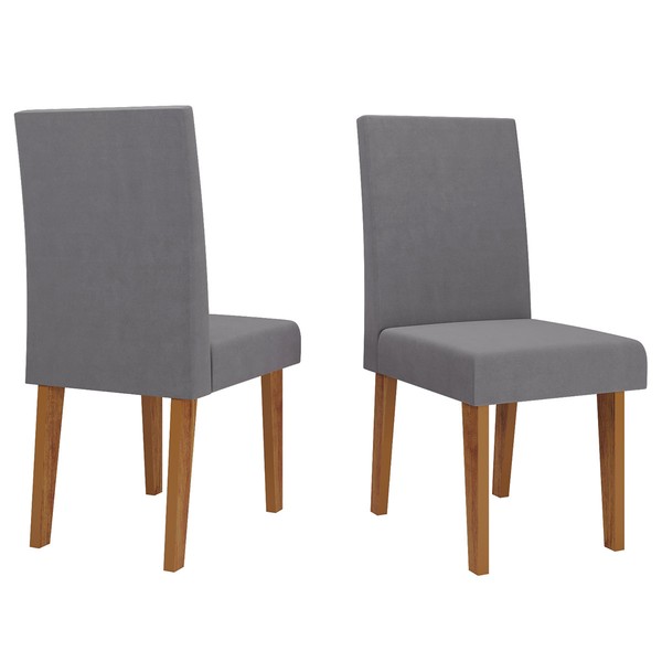 Kit 2 Cadeiras Ametista Mel/Veludo Cinza - Viero Móveis