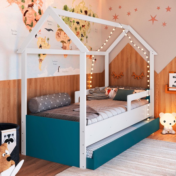 Cama Infantil Bicama Soninho Branco/Azul - Panorama Móveis