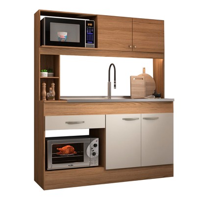 Cozinha Compacta São Paulo 4 Portas 1 Gaveta Cinamomo/Off White - Panorama Móveis