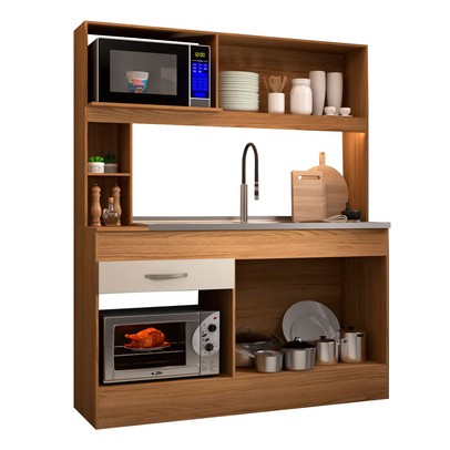 Cozinha Compacta São Paulo 4 Portas 1 Gaveta Cinamomo/Off White - Panorama Móveis