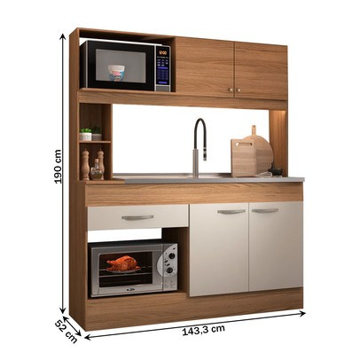 Cozinha Compacta São Paulo 4 Portas 1 Gaveta Cinamomo/Off White - Panorama Móveis