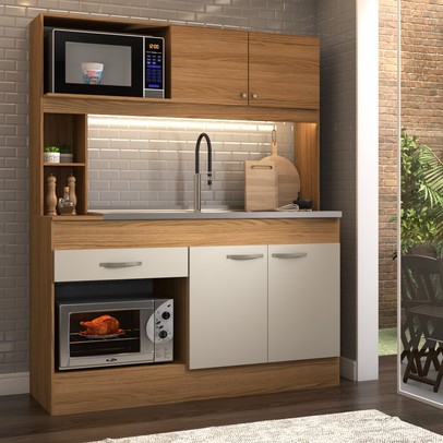 Cozinha Compacta São Paulo 4 Portas 1 Gaveta Cinamomo/Off White - Panorama Móveis