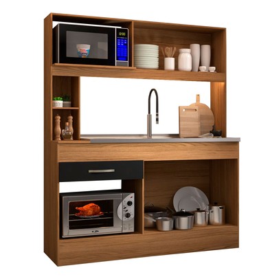 Cozinha Compacta São Paulo 4 Portas 1 Gaveta Cinamomo/Preto - Panorama Móveis